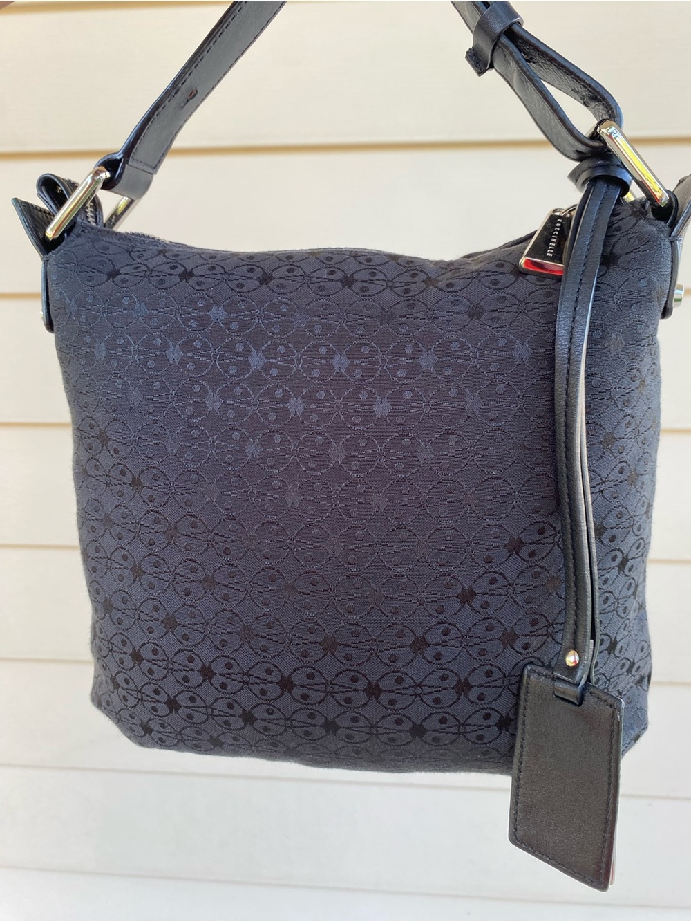 Coccinelle Black Patterned Shoulder Bag w/Leather Trim - Shoulder Bag EUC
